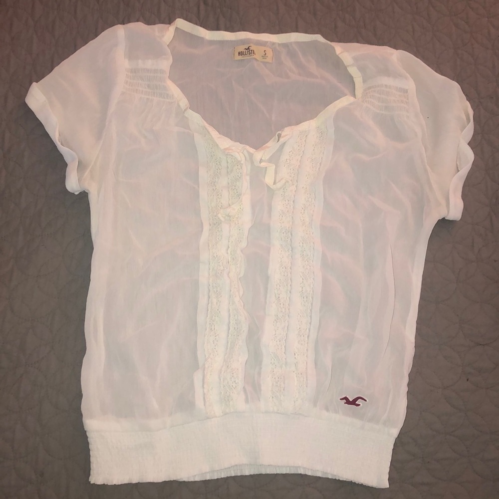 Sheer White Top with Crochet Lace on the Front